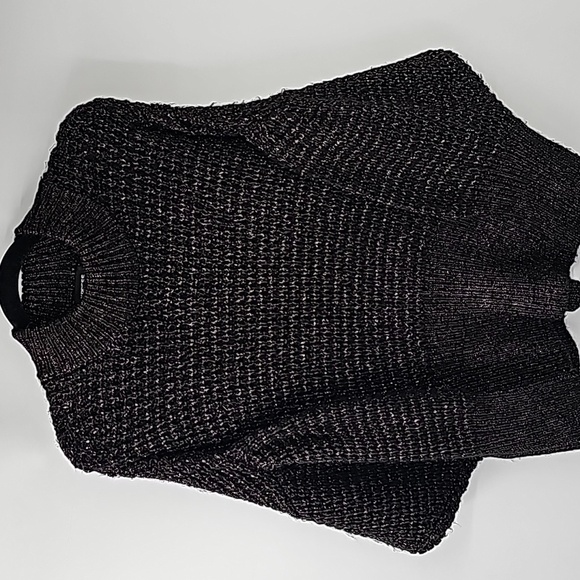 Express Balloon Sleeve Mock Turtleneck Sweater Black w Gold Metallic - Picture 8 of 10